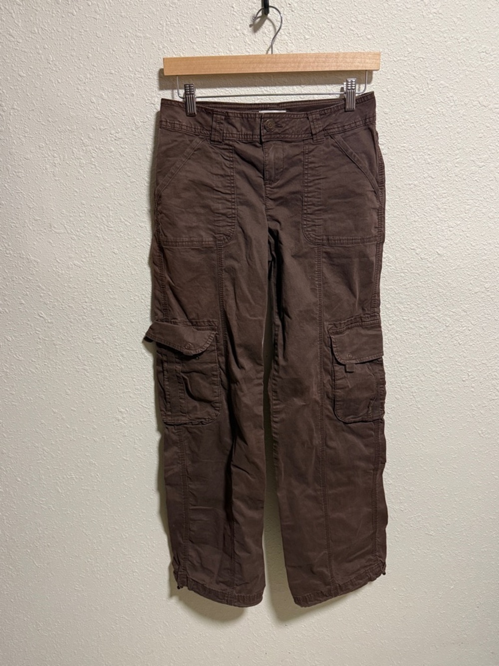 Garage Brown Low Rise Wide Leg Cargo Pants Size 1 Utility Streetwear Y2K - Picture 4 of 7